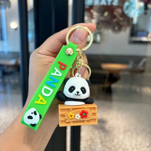 21331 Cute Panda Silicone Keychain with Green Strap, Cartoon Panda Bag Charm for Keys, Backpack, Handbag, School Bag and Gift