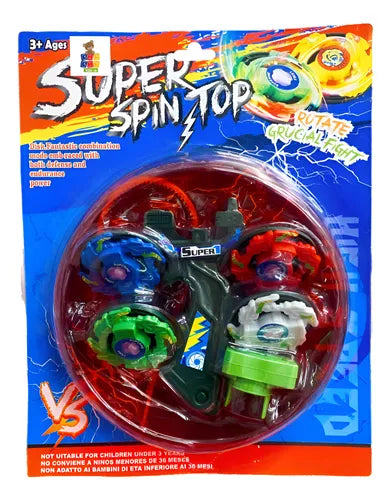 628-2 Super Top Spinning Battle Set for Kids | 4 Spin Tops + Launcher