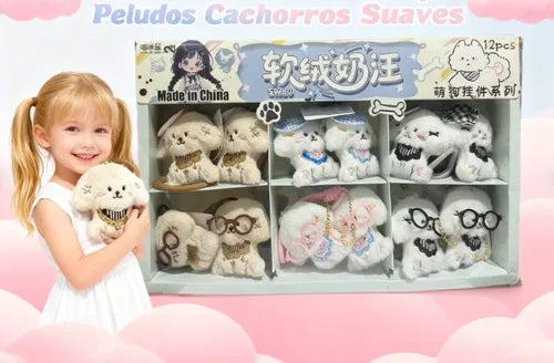 1098 Plush Dog Keychain, Cute Keychain for Bag Charms for Handbags and Car Key Ring, Soft Toy Keyring with Aesthetic Design