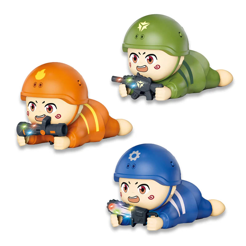 3150-3 Battery Operated Crawling Soldier Toy for Kids with Realistic Sound and Flashing Lights – Combat Mission Action Figure {Multicolor}