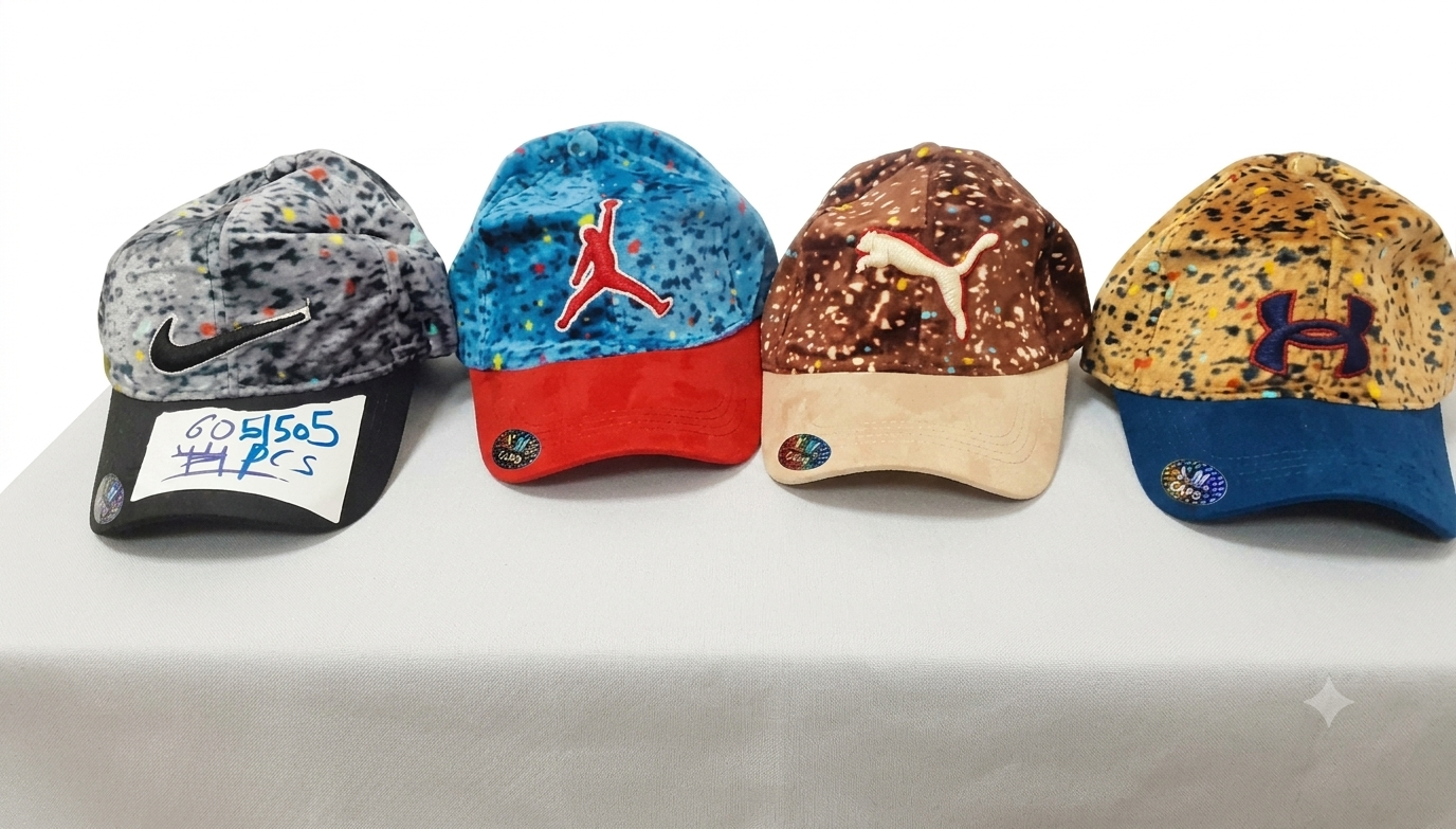 Velvet Patterned Baseball Caps with Embroidered Brand Logos