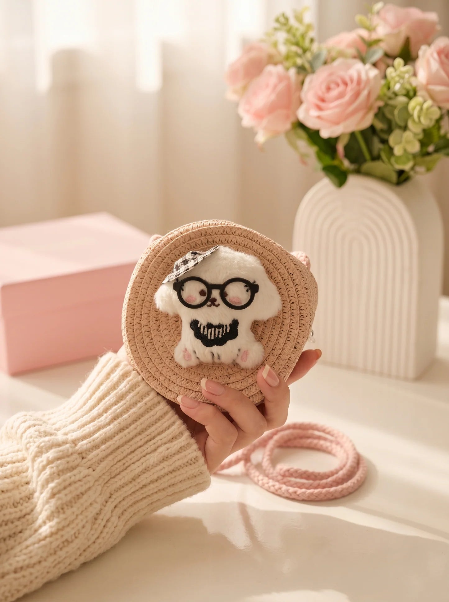 21158 Multi Design Cartoons Crossbody Backpack For Girls and Women/Sling Bag Female Woven Girls Luxury Jute Handbag Tendy and Stylish