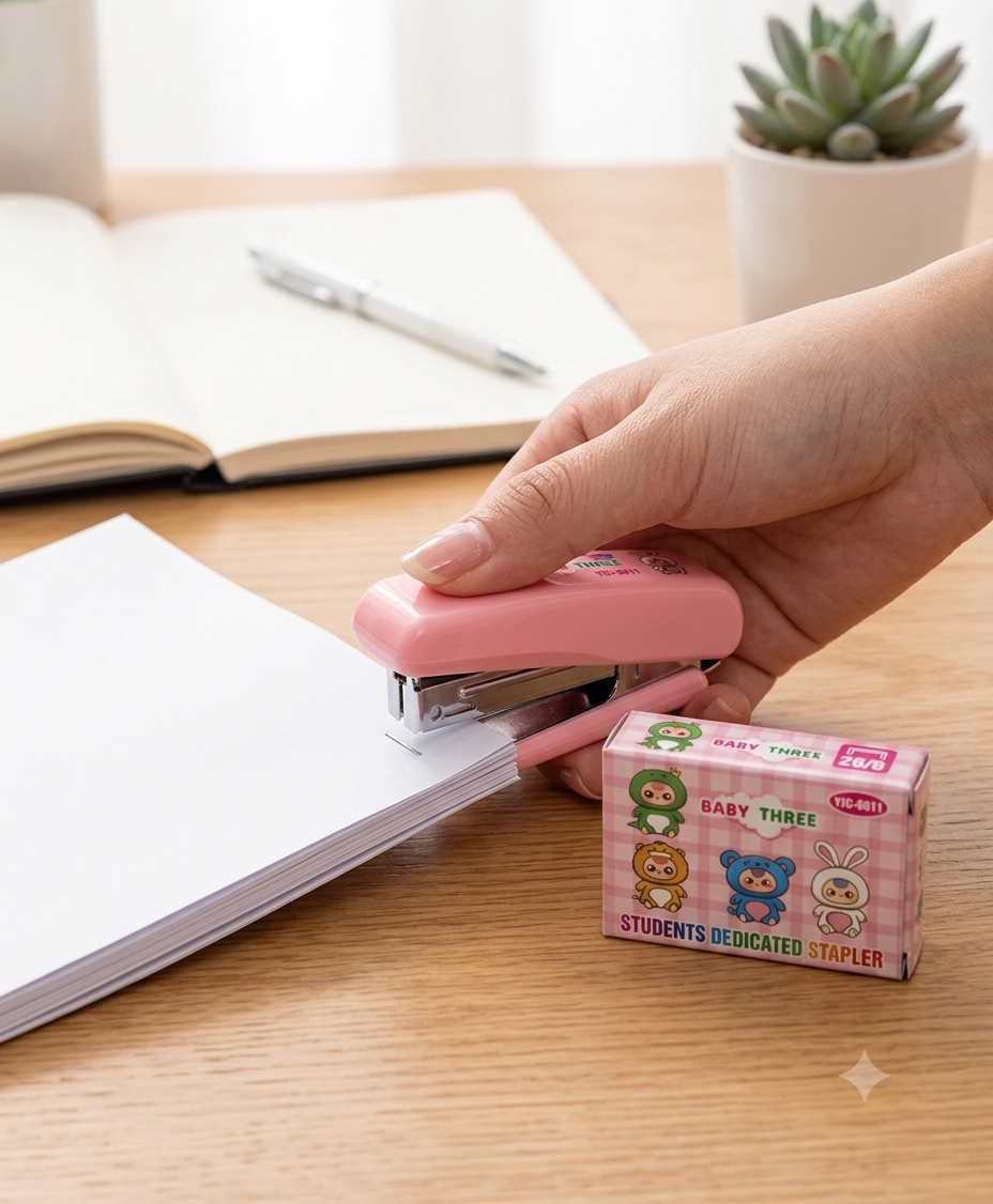 21196 Mini Stapler Set with Staples, Cute Cartoon Design, Compact Portable Stationery for School and Office for Navratri Kanjak Gift Set, Return Gifts for Office Products