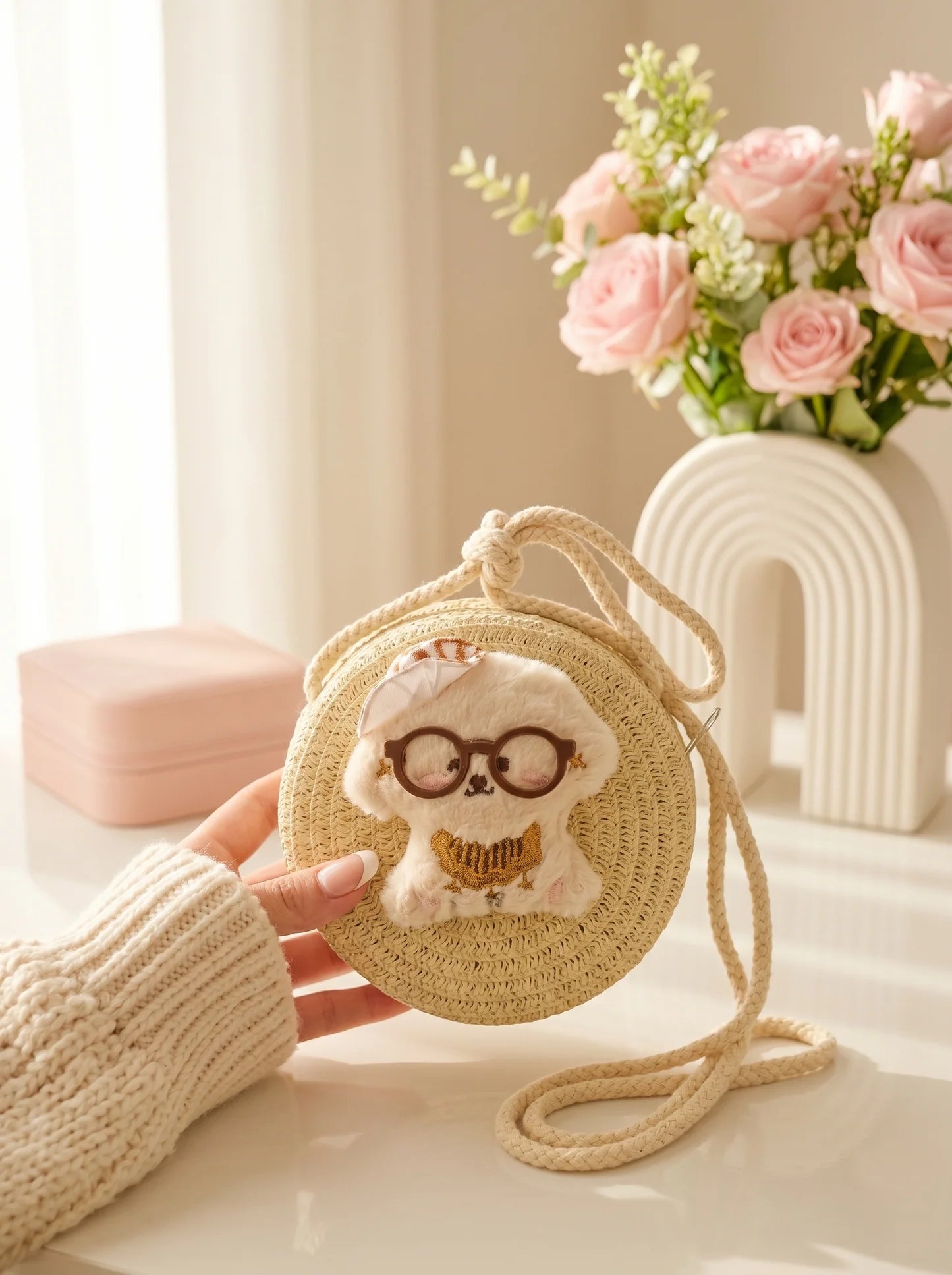 21158 Multi Design Cartoons Crossbody Backpack For Girls and Women/Sling Bag Female Woven Girls Luxury Jute Handbag Tendy and Stylish
