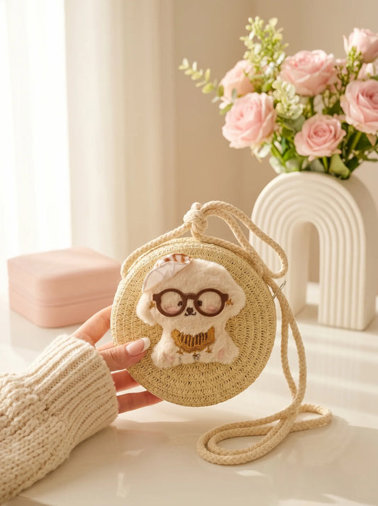 21158 Multi Design Cartoons Crossbody Backpack For Girls and Women/Sling Bag Female Woven Girls Luxury Jute Handbag Tendy and Stylish