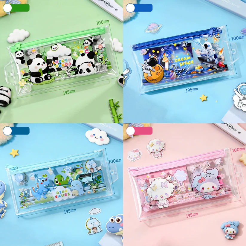 389   6-Piece Cute Kids Stationery Set with Clear Zipper Pouch {Multicolor}