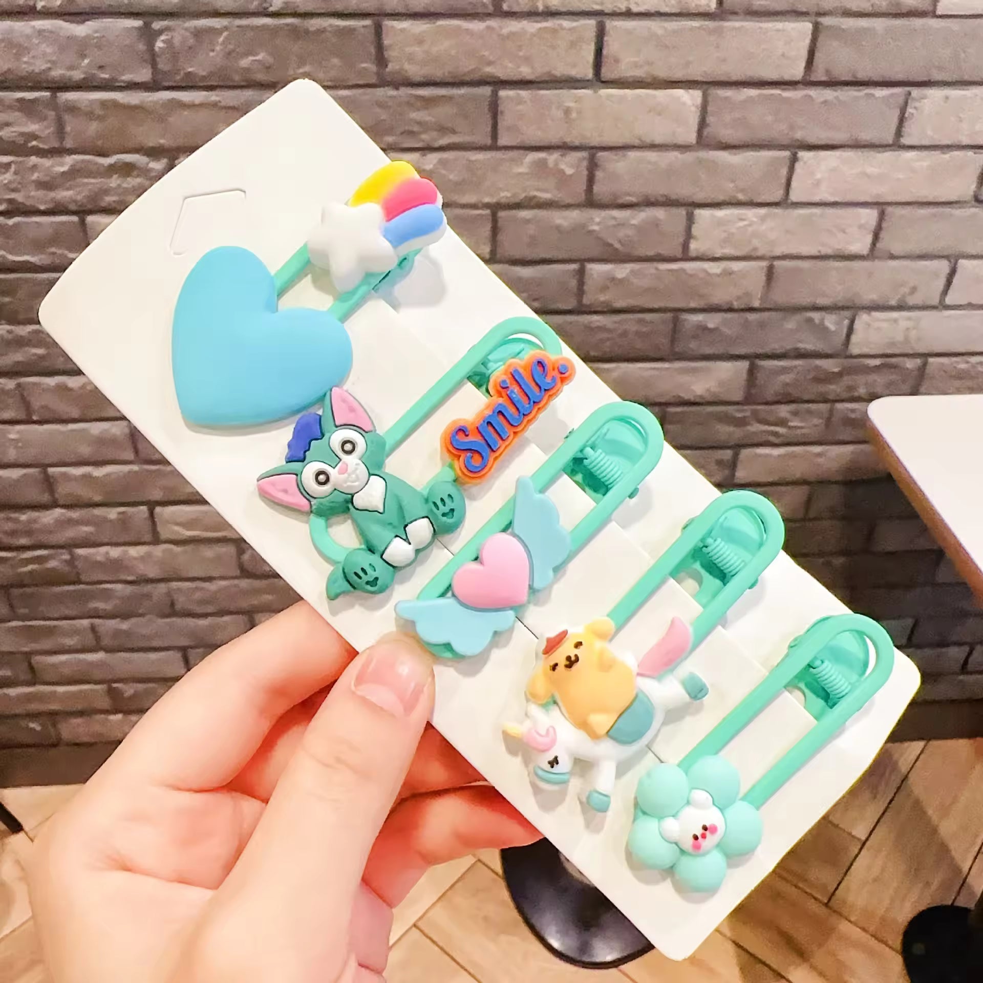 20166 Set of 6 Girls Hair Clips Set, Random Theme, Cute Cartoon Characters, Flower and Bunny Designs {Multicolor}