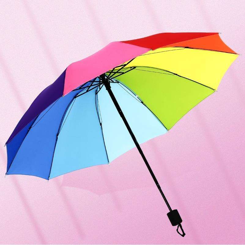 20718 Rainbow Fold Umbrella Women and Men Non-automatic 3 Fold Umbrella Popular Creative Three Folding Adults Children Umbrella