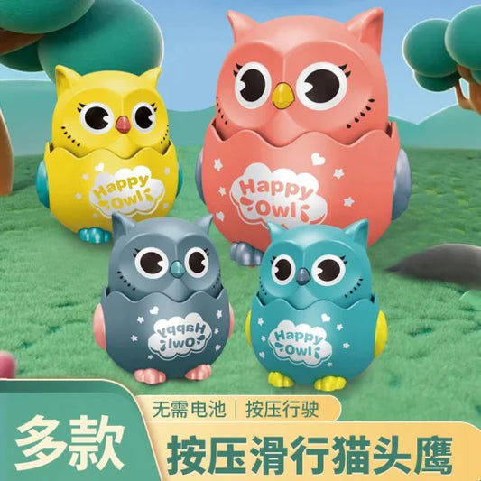 20325 Happy Owl Press and Go Owl Toys, Educational Crawling Toy for Kids Random Colours