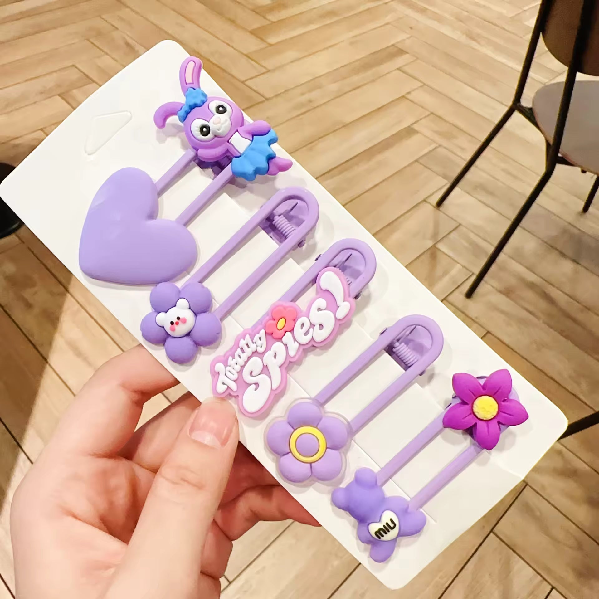 20166 Set of 6 Girls Hair Clips Set, Random Theme, Cute Cartoon Characters, Flower and Bunny Designs {Multicolor}