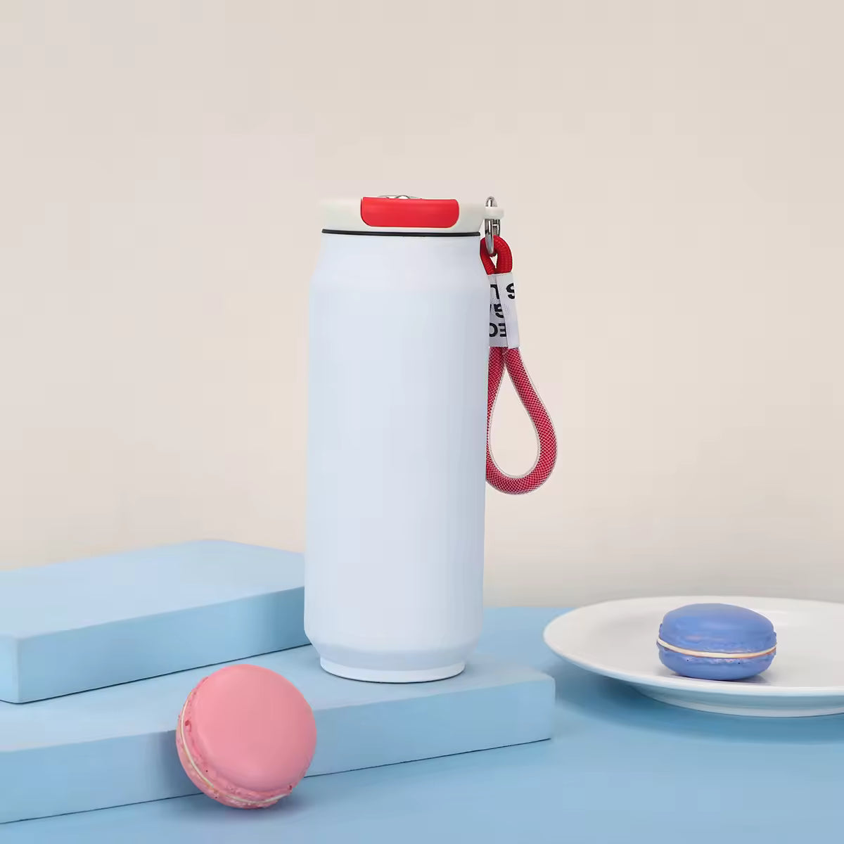 20527  {500 ML} 304 Stainless Steel Vacuum Cup Bottle with Fashion Rope Carrying Loop {Multicolor}