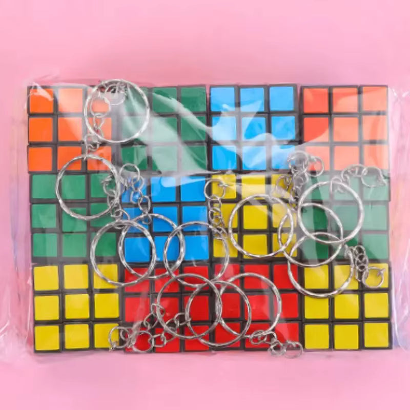 20878 (Pack Of 12) Rubix Cube Keychain Pack | 3x3 Magic Cube Keyring Puzzle Toy | Cartoon Keychains For Kids | Birthday Return Gifts, Party Favor Keychains Set