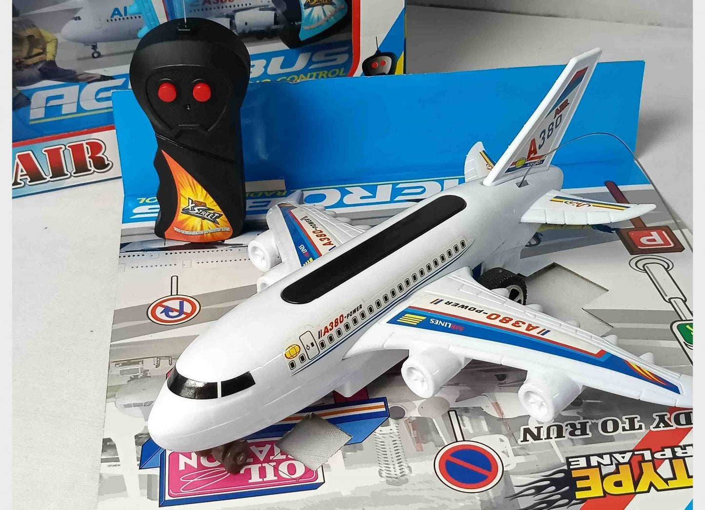 CR-98  A380 RC Airplane – 27MHz Radio Controlled Aircraft Toy for Kids | Realistic Blue Jet Model Plane with Remote Control