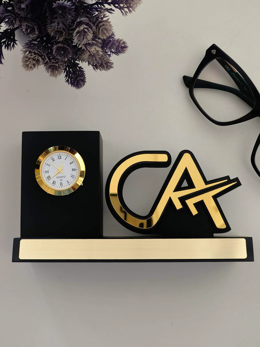 21044 CA Personalized Pen Stand with Name & Clock Customized Chartered Accountant Desk Organizer Gift