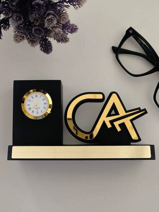 21044 CA Personalized Pen Stand with Name & Clock Customized Chartered Accountant Desk Organizer Gift