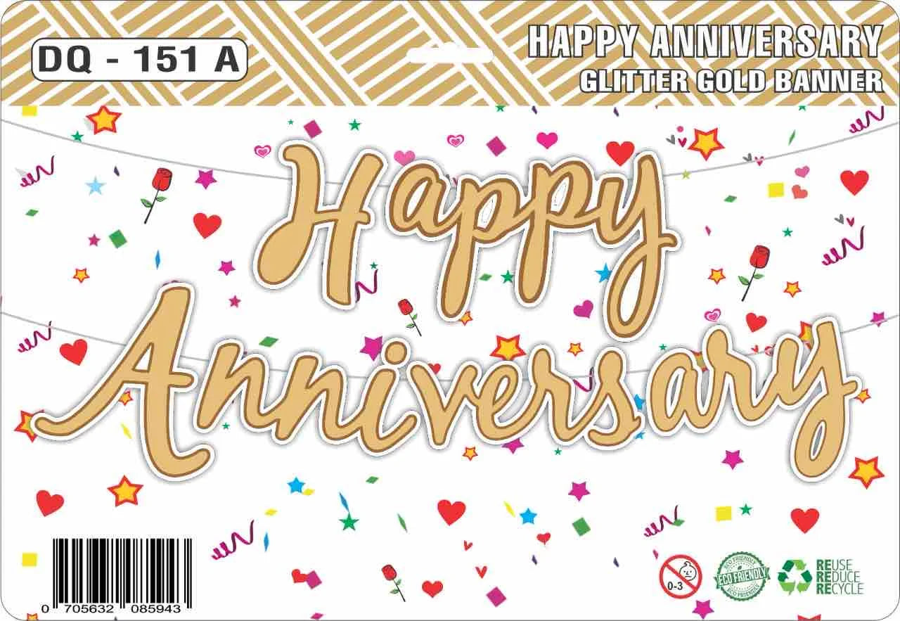 8039 (6 pcs ) Happy anniversary glitter gold banner