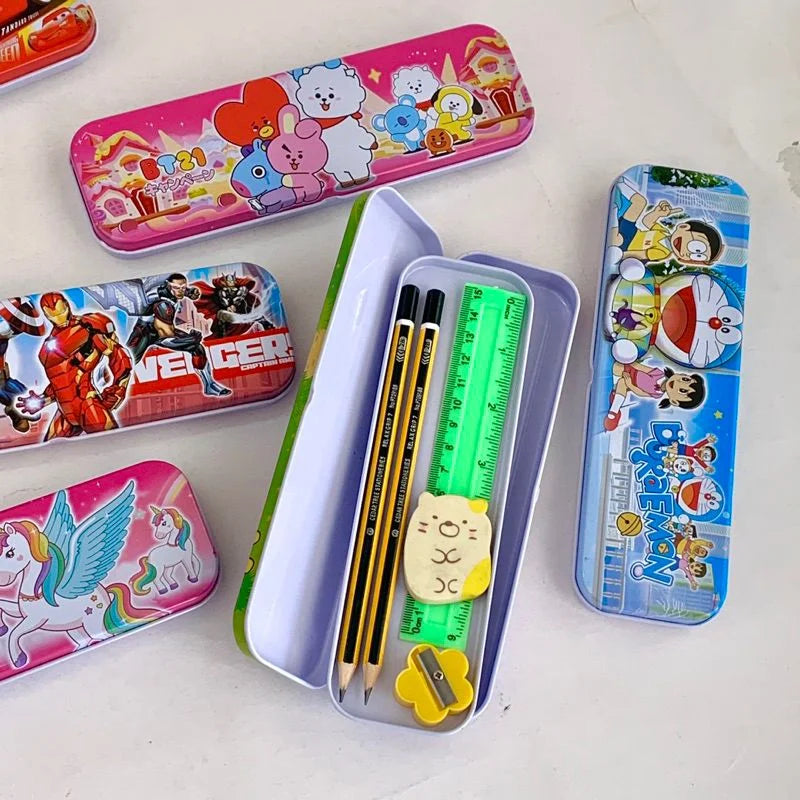 188438 Cartoon Printed double Metal Pencil Box