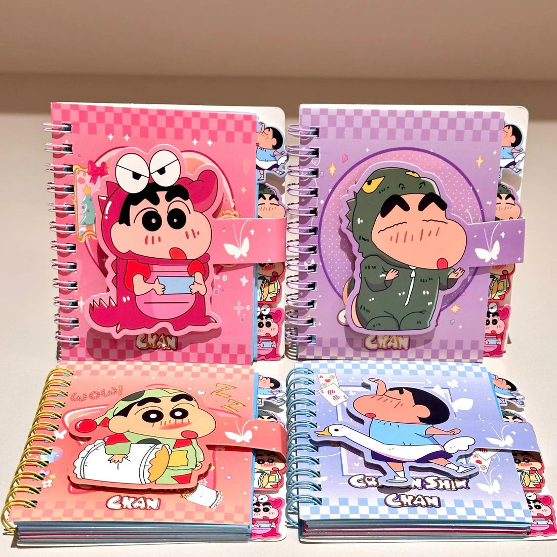 XQ-6407 Shinchan Kawaii Mini Spiral Notebook Cute Anime Pocket Diary Journal with Strap Closure | Cartoon Memo Notepad Gift Set for Kids, Girls & Students {Random Design}