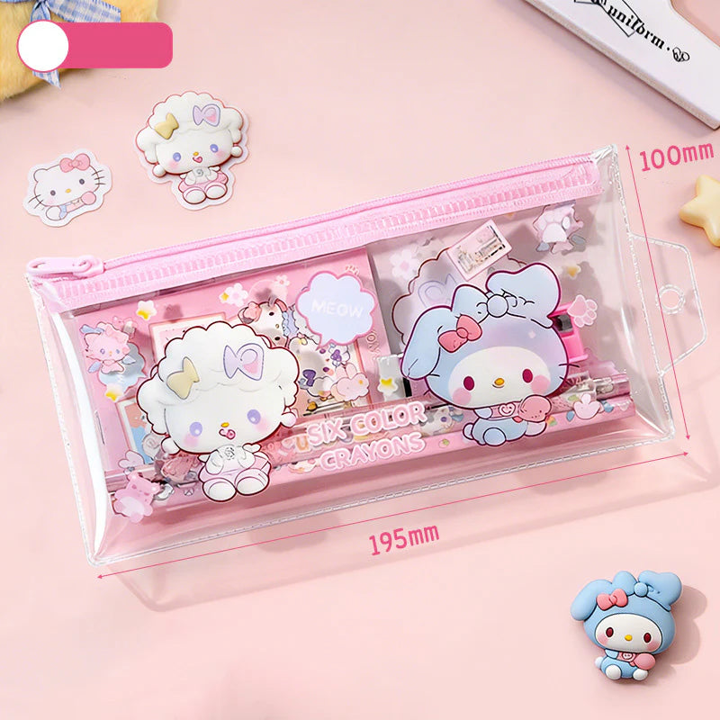 389   6-Piece Cute Kids Stationery Set with Clear Zipper Pouch {Multicolor}
