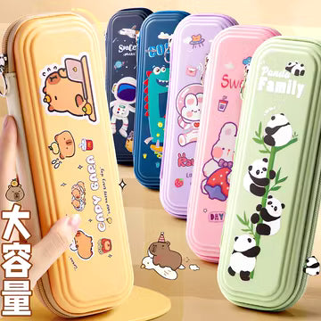 214MIX Pencil Case Large Capacity Pencil Pouch Compass School Organizer Premium Stylish Pen Holder Stationery Box, Cosmetic Canvas, Random Design