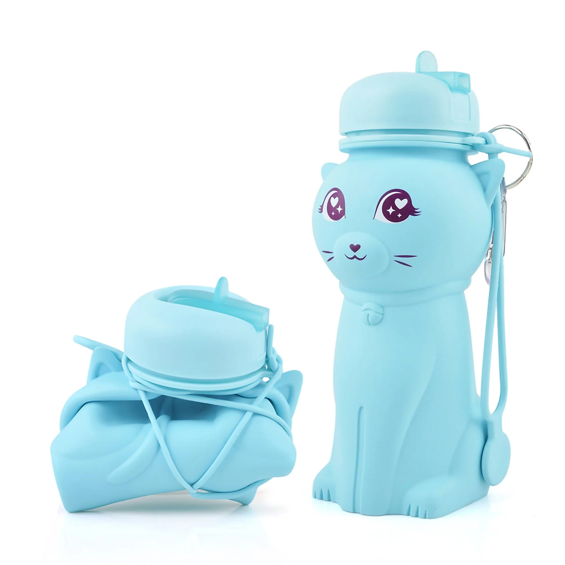 20711 Water Bottle for Kids,Cute Water Bottles -kawaii Cat Appearance - Portable Leak Proof with Roll Up Foldable Silicone Features for Sports {Random Color}