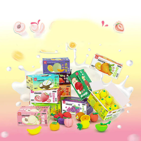 QH-8255 1 Box 6 pcs Mini Cute Fruit Eraser {Random Design }