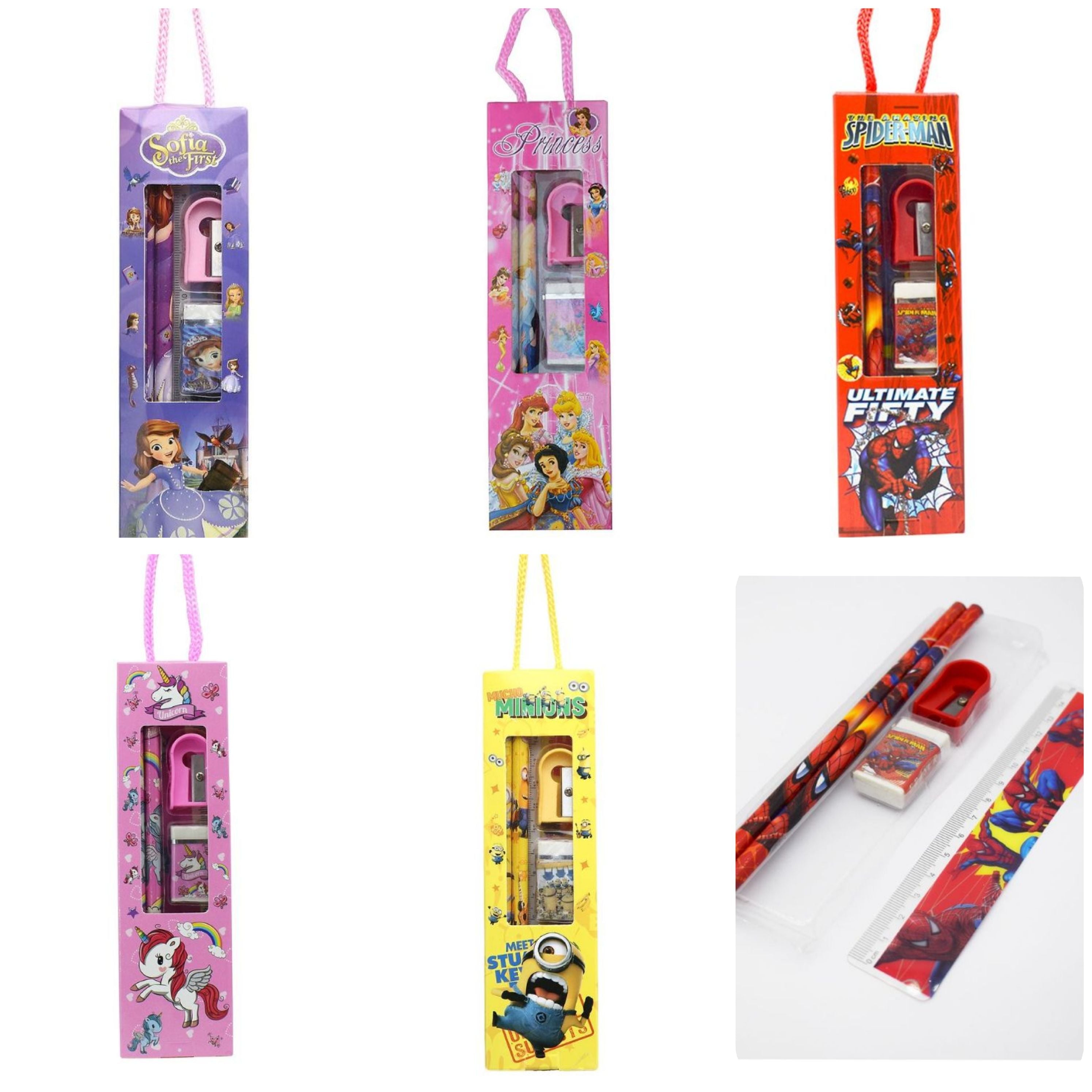 20181 Stationery Gift Set for Kids for Small Gift Sets Mix Designer Set Box Included 2 Pencils, 1 Scale, 1 Eraser and 1 Sharpener Birthday Return Gift