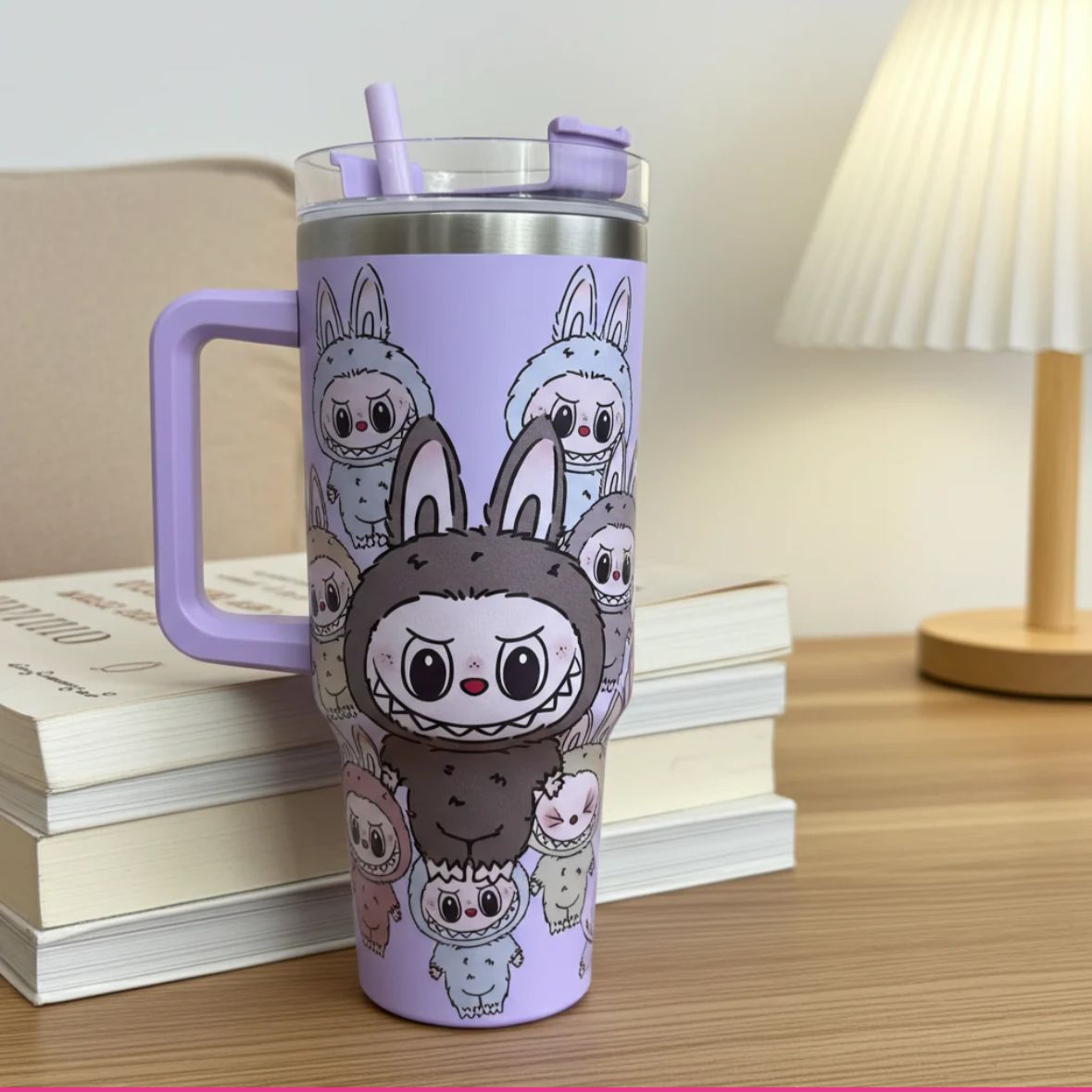 20470 Stainless Steel Labubu Tumbler with Handle lid and Straw, Vacuum Insulated Hot & Cold Leak-Proof Travel Mug, Water Cup for Gym, Office & Outdoor Use {1200ML}