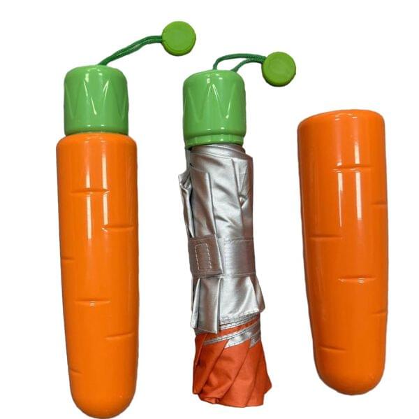 10595  Playful Carrot Shaped Compact Folding Umbrella For Protection From Rain And Sun
