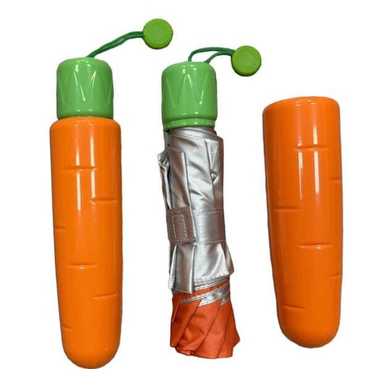 10595  Playful Carrot Shaped Compact Folding Umbrella For Protection From Rain And Sun