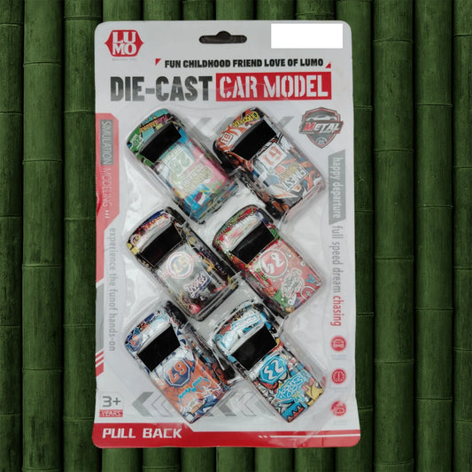 123-12C Car Set of 6 Toy for Kids, Small Racing Pull Back Car, Diecast Model