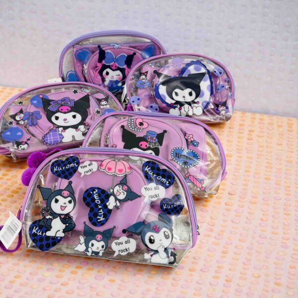 188602 3 pcs Hello Kitty & Kuromi Makeup Bag Set