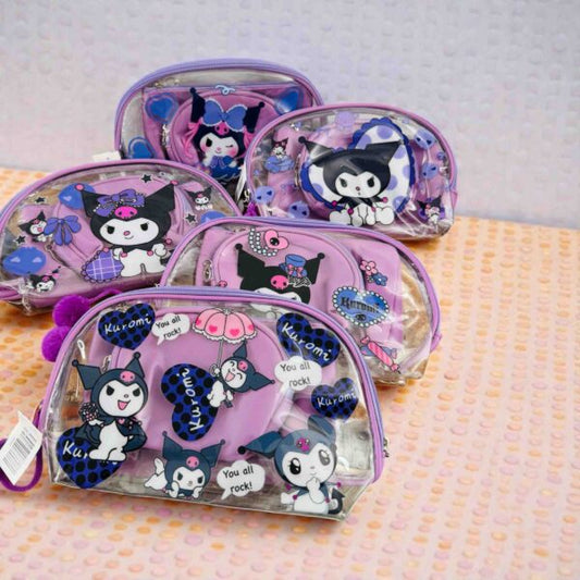 188602 3 pcs Hello Kitty & Kuromi Makeup Bag Set
