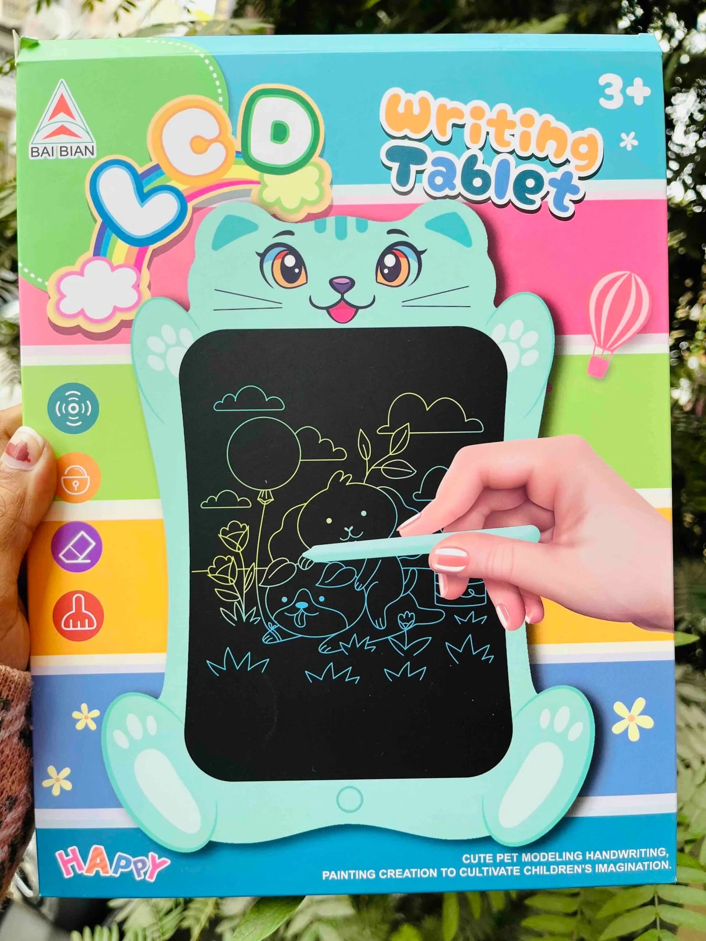 BB6518C 7.5 Inch Animal Face LCD Writing Tablet Toy for Kids – Reusable Doodle Board with One-Click Erase and Stylus – Learner Drawing Pad –random