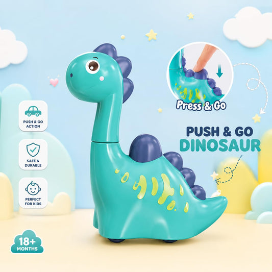 20643 Pull+Push 2 in 1 & Go Dinosaur Toy for Kids, Multicolour, Press & Go Dino Vehicle with Wheels, Safe Durable Plastic {Multicolor}
