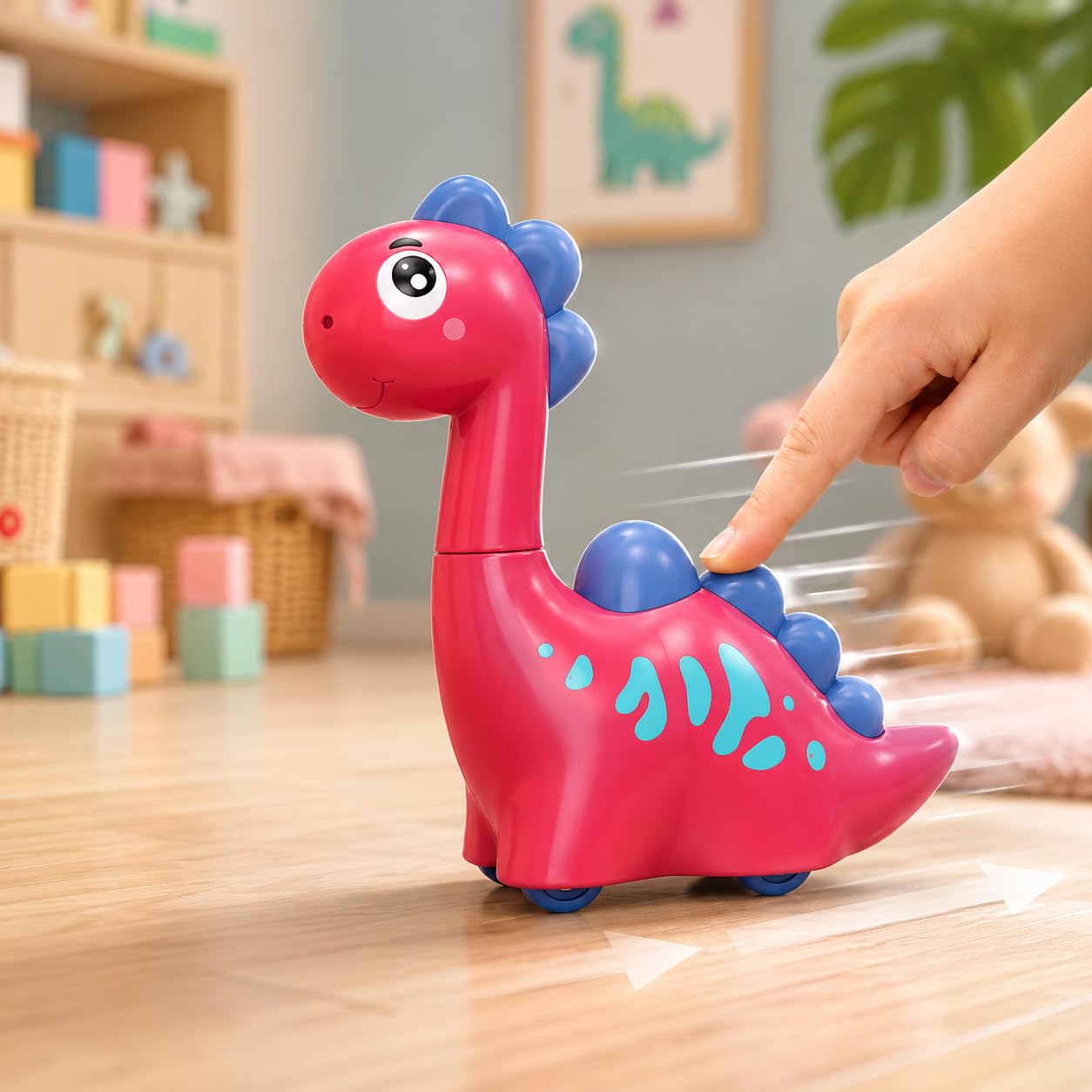 20643 Pull+Push 2 in 1 & Go Dinosaur Toy for Kids, Multicolour, Press & Go Dino Vehicle with Wheels, Safe Durable Plastic {Multicolor}