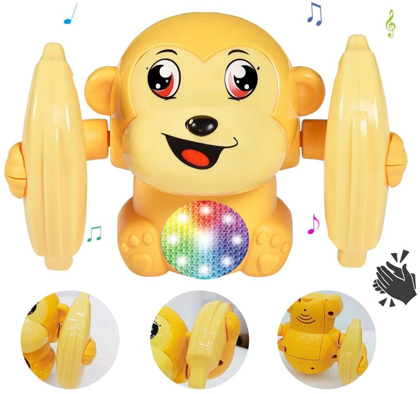 LM-508 Dancing Rolling Monkey Musical and Light Toy Tumbling Spinning Clapping Monkey For Kids (Random Color)