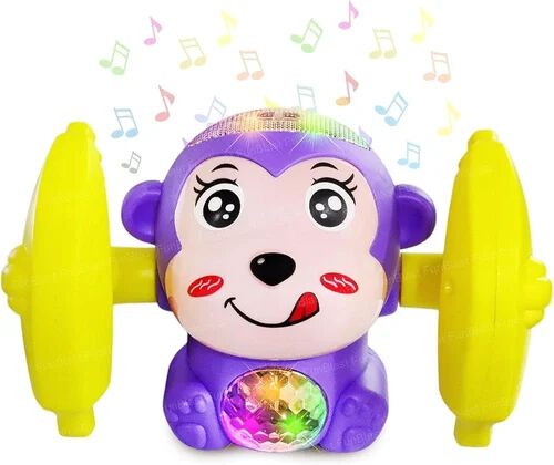 LM-508 Dancing Rolling Monkey Musical and Light Toy Tumbling Spinning Clapping Monkey For Kids (Random Color)