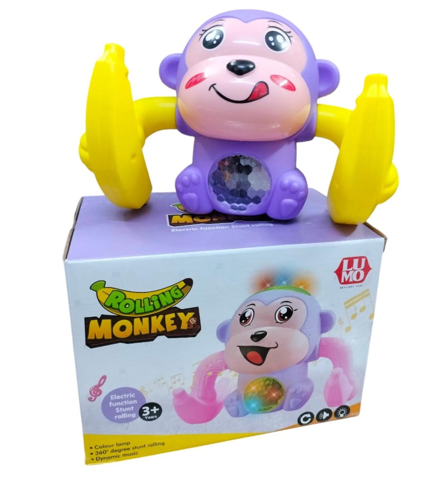 LM-508 Dancing Rolling Monkey Musical and Light Toy Tumbling Spinning Clapping Monkey For Kids (Random Color)
