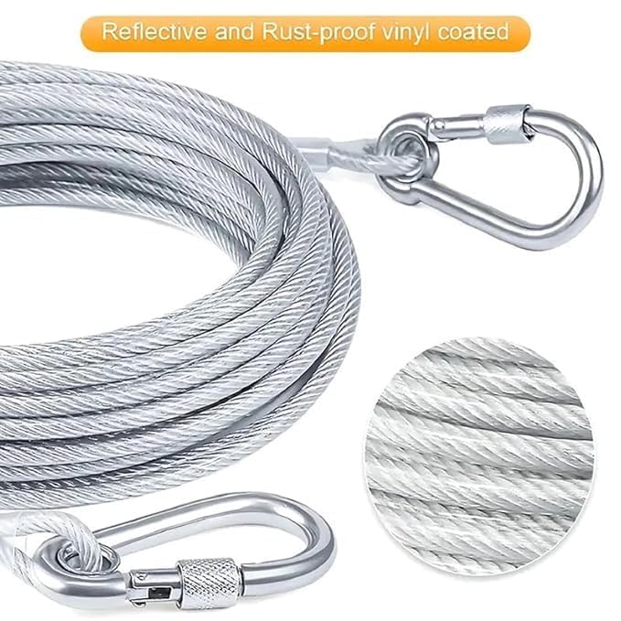 20644 Heavy Duty Clothes Drying Rope 10 Meter with Hooks | Strong Steel Clothesline for Balcony, Travel, Camping & Home Use
