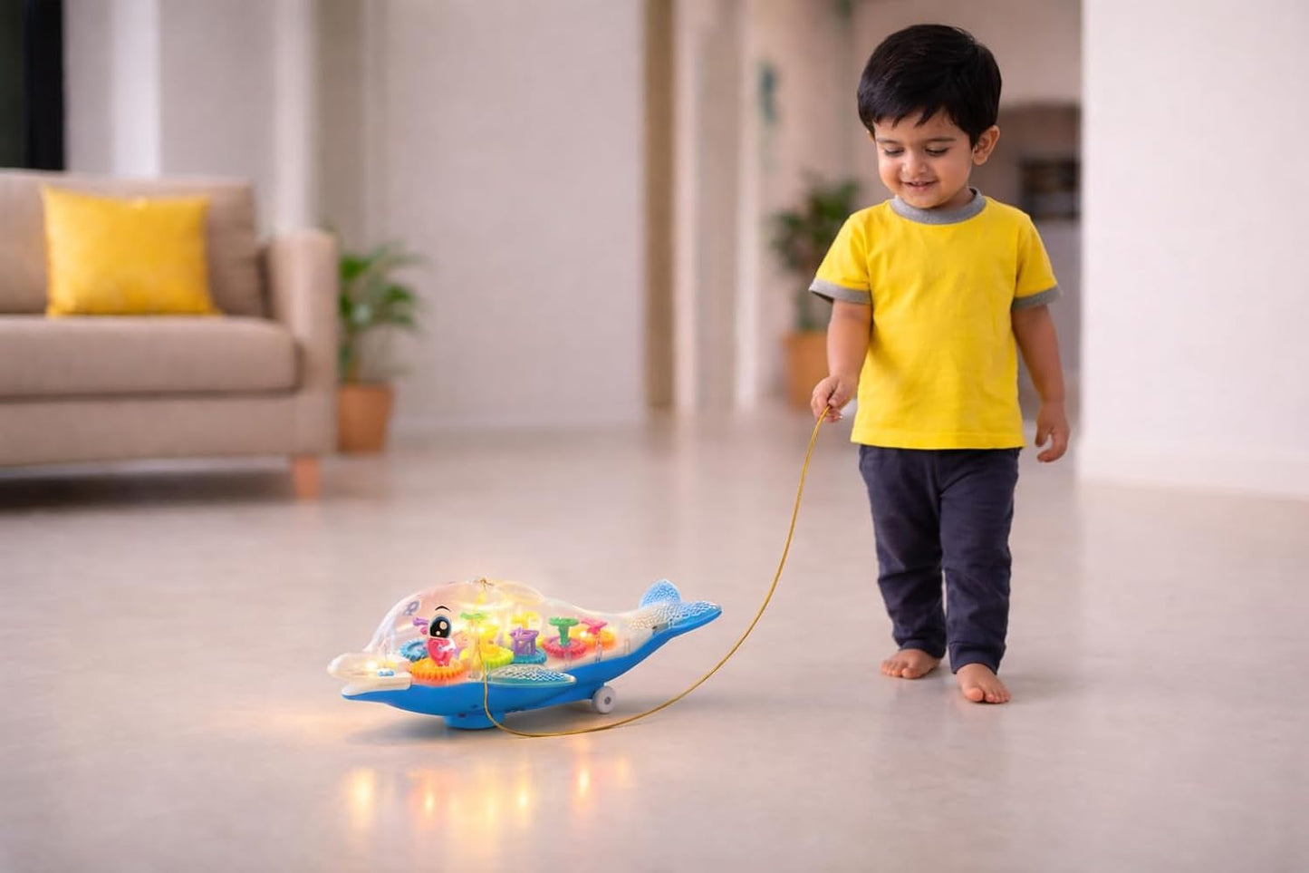20645 Magical Revolving Gear Fish Toy with Transparent Body, Rotating Colourful Gears, Light and Sound Effects, Bump and Go Action