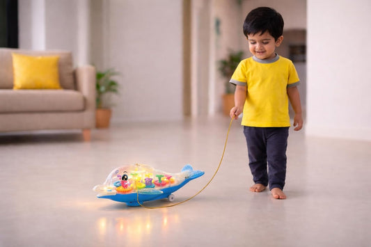 20645 Magical Revolving Gear Fish Toy with Transparent Body, Rotating Colourful Gears, Light and Sound Effects, Bump and Go Action