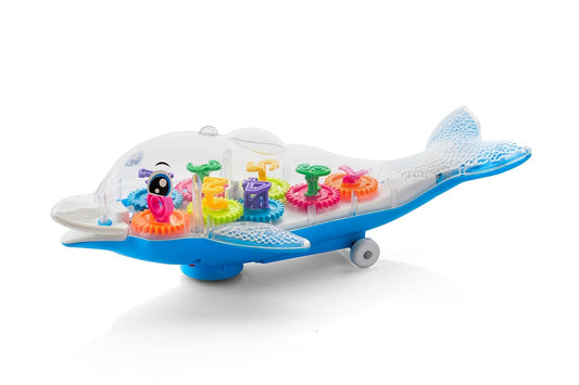 20645 Magical Revolving Gear Fish Toy with Transparent Body, Rotating Colourful Gears, Light and Sound Effects, Bump and Go Action