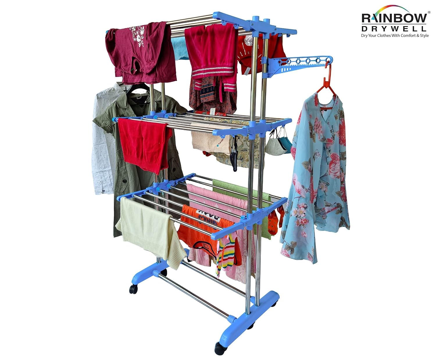 1211 Heavy Duty 4 Tier Stainless Steel Foldable Cloth Drying Stand, 3 Layer Rust-Free Clothes Dryer/Cloth Stand/Laundry Racks/Clothes Hanger for Indoor/Outdoor/Balcony