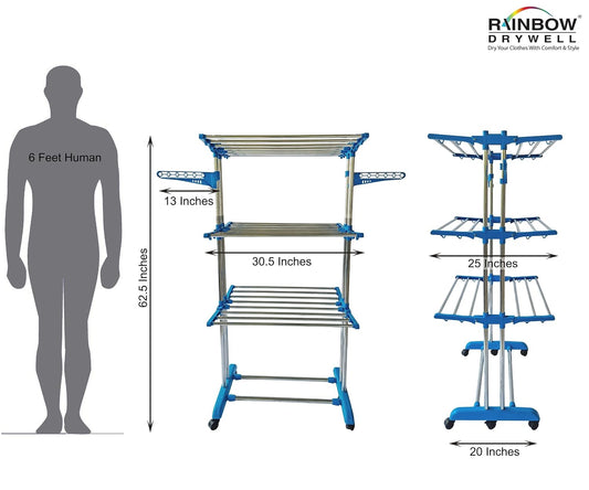 1211 Heavy Duty 4 Tier Stainless Steel Foldable Cloth Drying Stand, 3 Layer Rust-Free Clothes Dryer/Cloth Stand/Laundry Racks/Clothes Hanger for Indoor/Outdoor/Balcony
