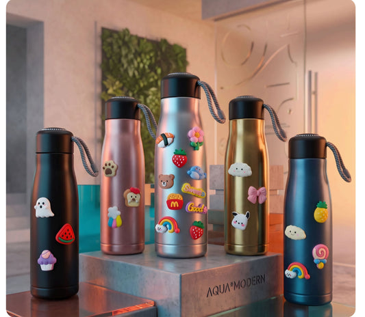 20954 Cute Cartoon Sticker Stainless Steel Vacuum Insulated Water Bottle | Leakproof Thermal Flask | Hot & Cold Bottle | Portable Travel Bottle for Kids & Adults {Random Color}
