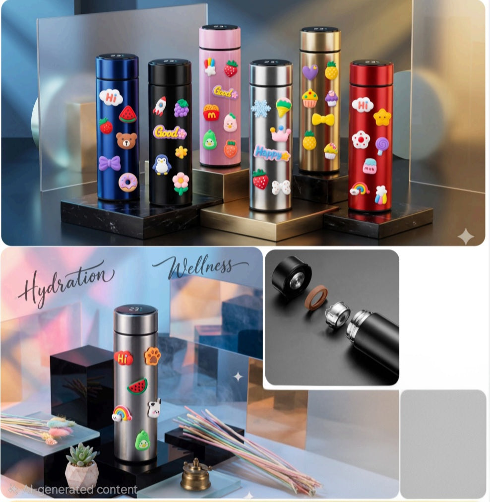20955 Cute Cartoon Sticker Stainless Steel Vacuum Insulated Water Bottle | Leakproof Hot & Cold Thermal Flask | Portable Travel Bottle for School, Office & Gym