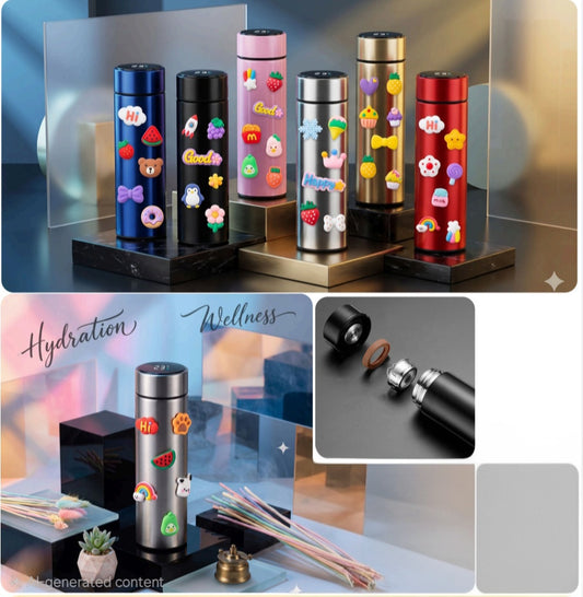 20955 Cute Cartoon Sticker Stainless Steel Vacuum Insulated Water Bottle | Leakproof Hot & Cold Thermal Flask | Portable Travel Bottle for School, Office & Gym