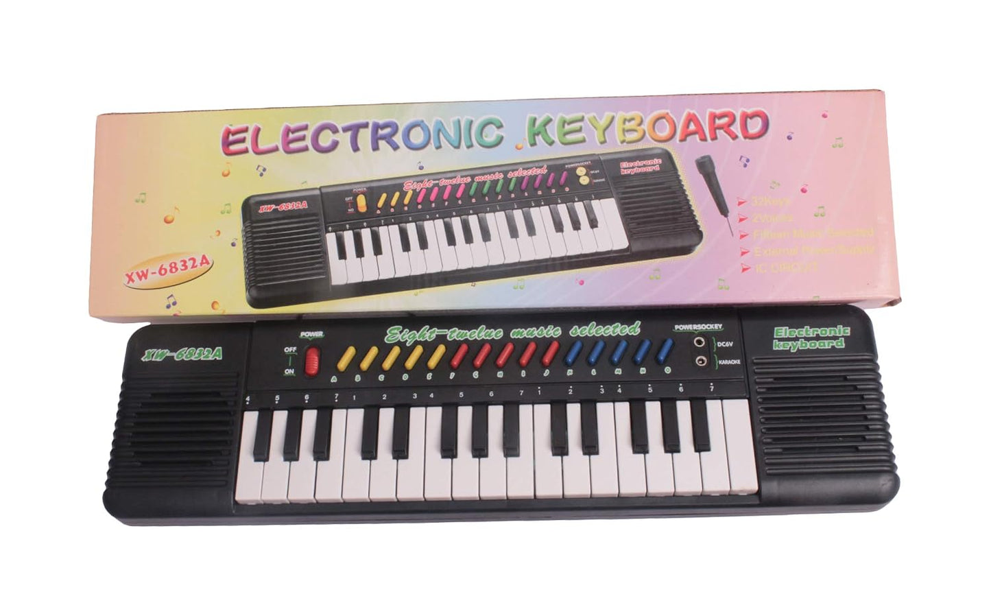6832A Kids Piano Keyboard with Mic | 32 Keys, 15 Built-in Sounds & Effects | Electronic Musical Toy for Boys & Girls Age 3-8 | Educational & Recording Keyboard for Beginners
