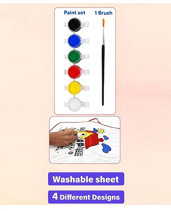 WC-02 Kids Aprons for Activities Drawing Painting & Coloring with Waterproof Apron, Palette, Paints and Brush/Kids- PACK OF 1- COLOR MAY VARY